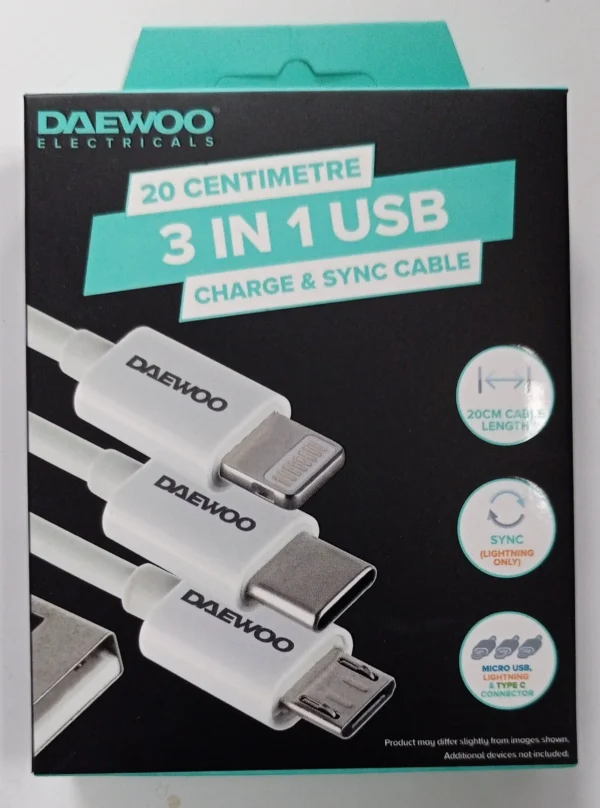 Daewoo 1 Metre 3-in-1 USB Charging Cable
